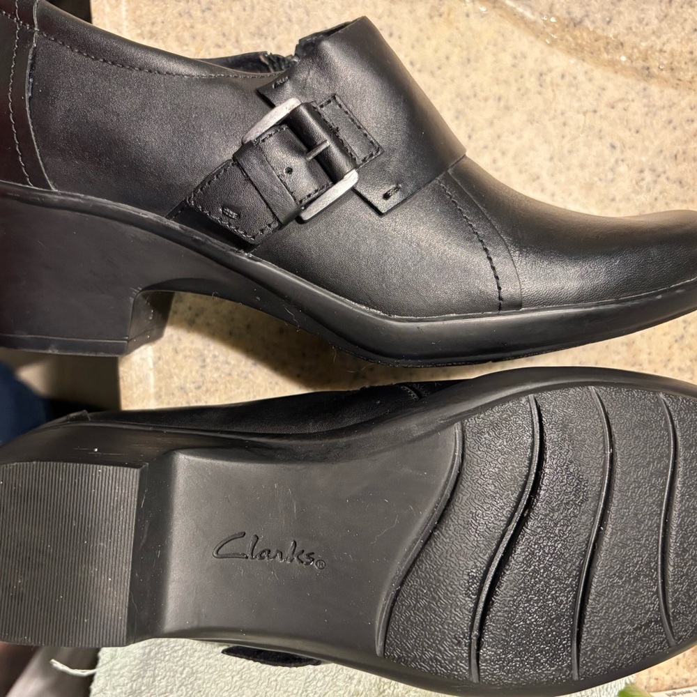 Clarks Black Leather Heeled Shoes